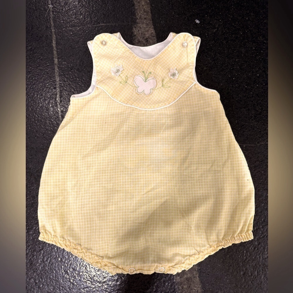 Vintage Yellow Gingham Baby Bubble Romper  3 Months